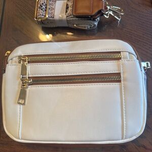 Cream with tan crossbody purse